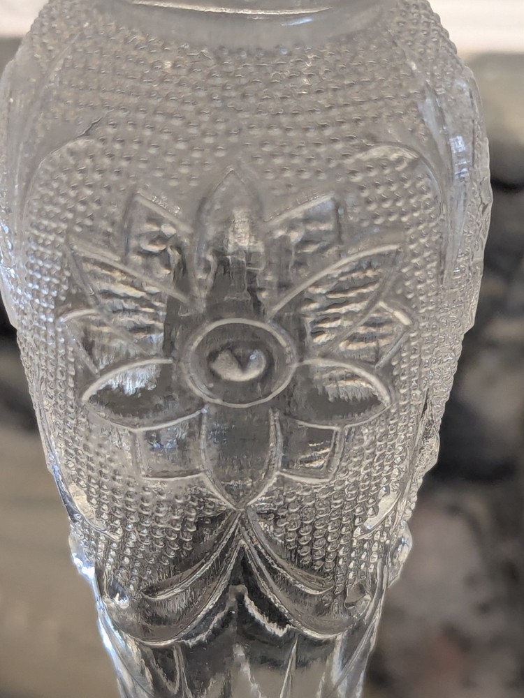 Antique EAPG Pressed Glass Candlestick – Heavy 3-Part Mold, Deep Floral Pattern