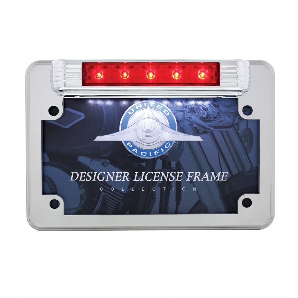 5 Red LED Motorcycle License Plate Frame - 3rd Brake Light