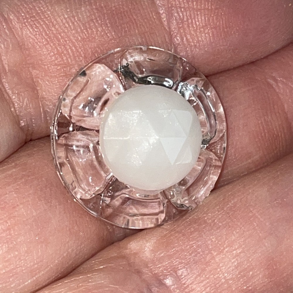 5 Plastic Clear Plastic & White Buttons Snap Together 7/8”