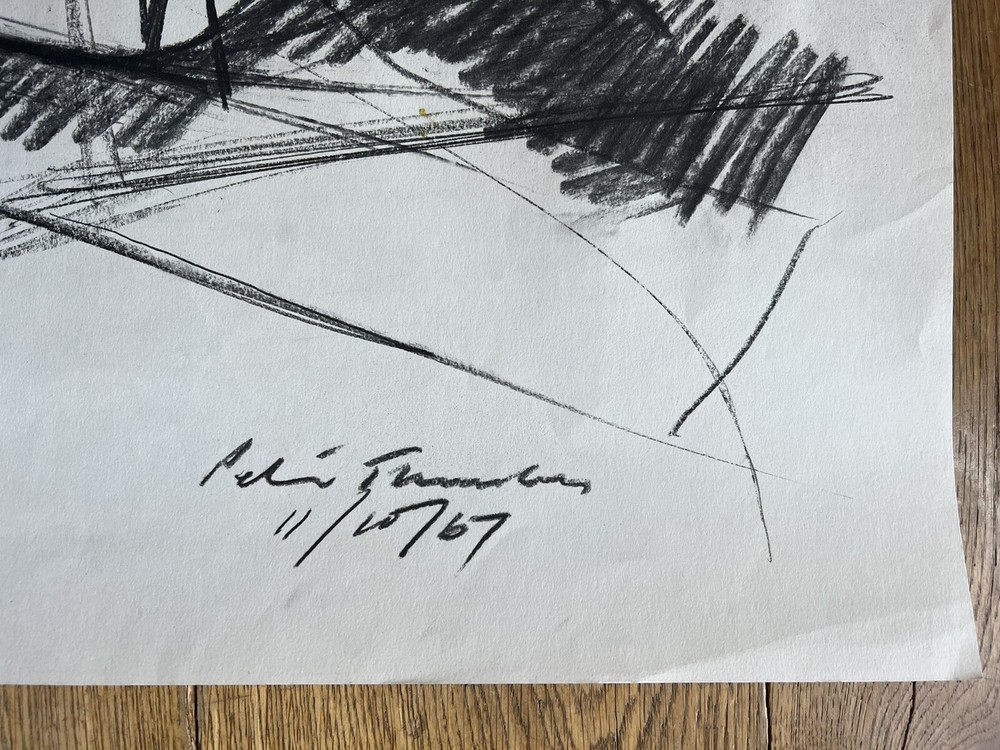 Peter Thursby Original 1967 Charcoal Drawing Study For Sculpture Signed Dated