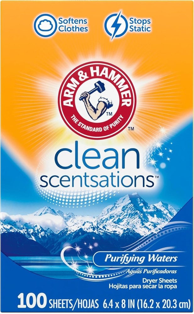 100 Softener Sheets Featuring Purifying Waters - Softness & Static Reduction