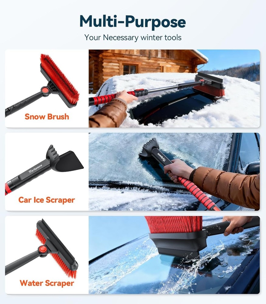 4-in-1 Snow Brush Ice Scraper with Telescoping Handle SUV Car Winter Tool ❄️🚗
