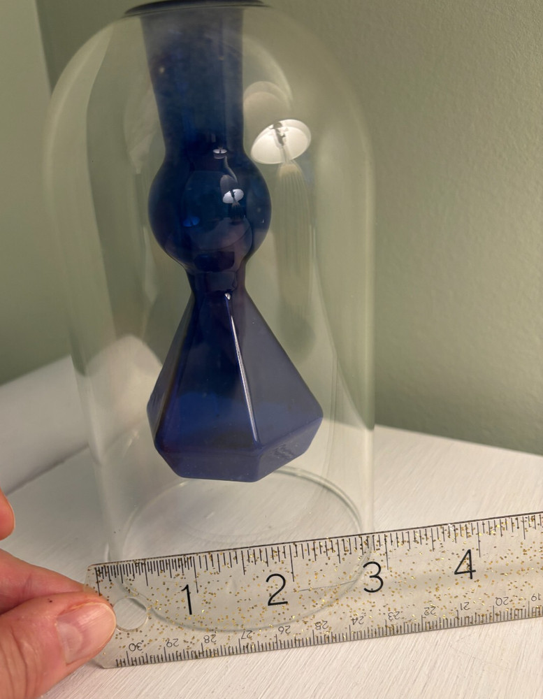 Bud vase? Blue glass inside clear dome