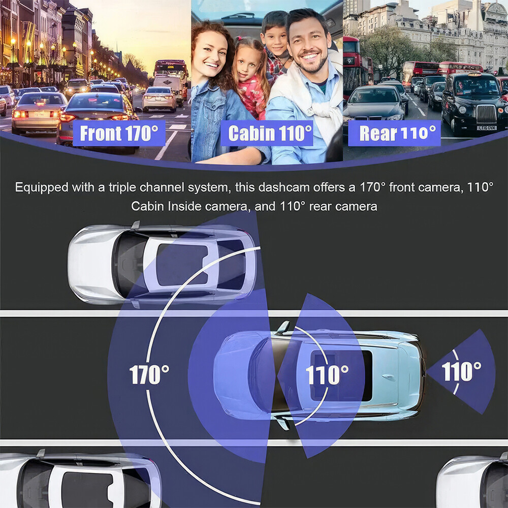 1080P Three Len Car DVR Dash Cam Video Recorder G-Sensor Front And Inside Camera