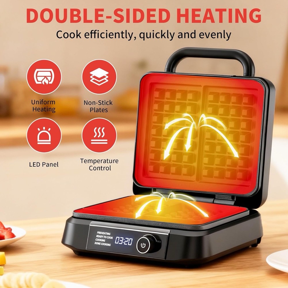 Waffle Maker, 1200W Belgian Waffle Maker, Dual Rectangular Thick Waffle Iron, 7