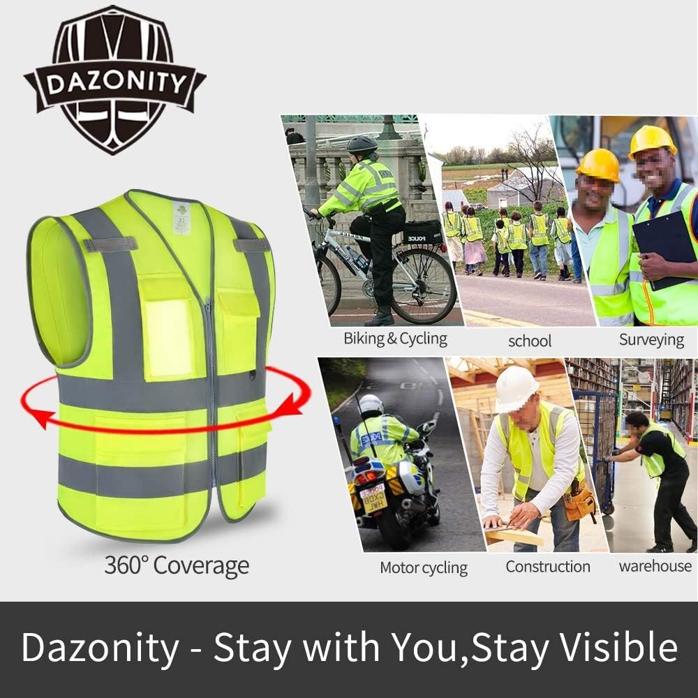 Dazonity High Visibility Mesh Safety Vest with Multi Pockets-Orange/XL