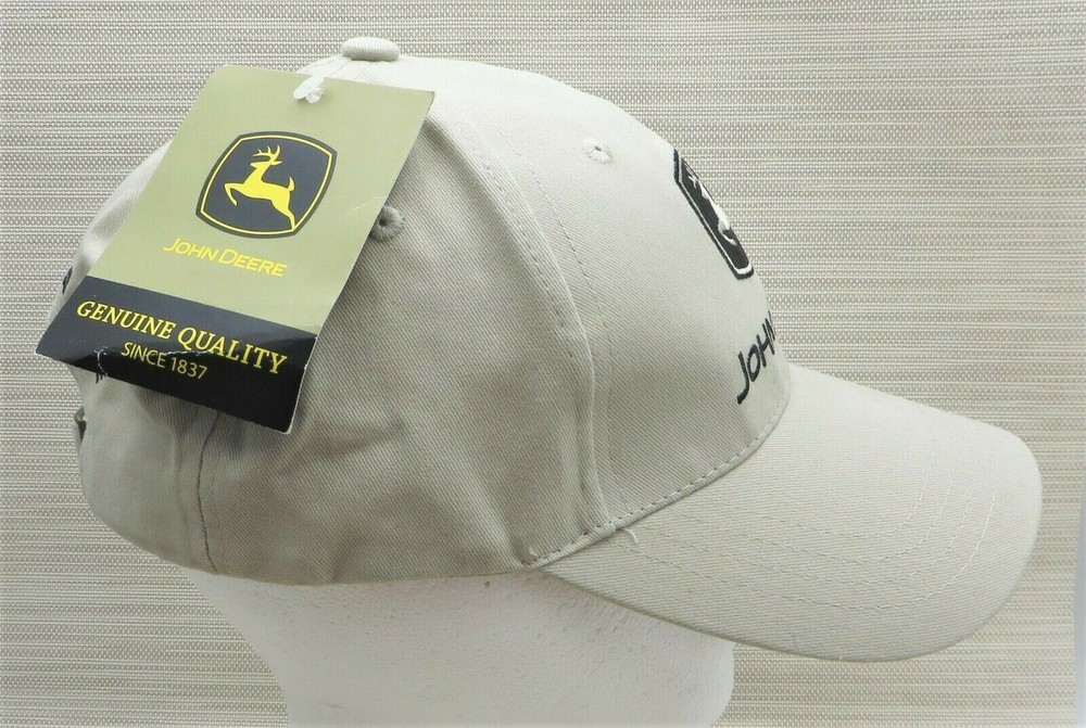 New JOHN DEERE Trucker Cap Hat BEIGE Adjustable Strap Cary Francis Group