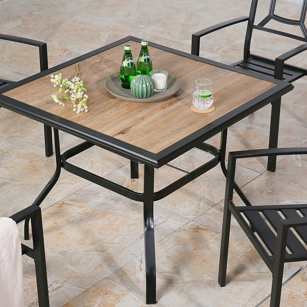 PHI VILLA 5 Piece Outdoor Dining Set Patio Table Chairs Set Stackable Chairs