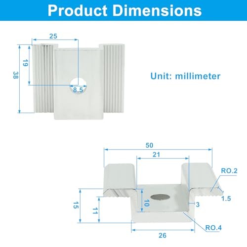 12 Pack Solar Panel Mid Clamp, 1.06 Inch Solar Panel Mounting Bracket Aluminum