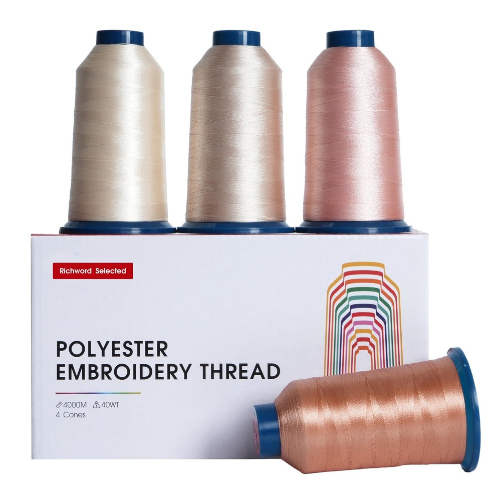 Richword Selected Black and White Embroidery Thread Set – 4 Rolls, 40WT Polye...