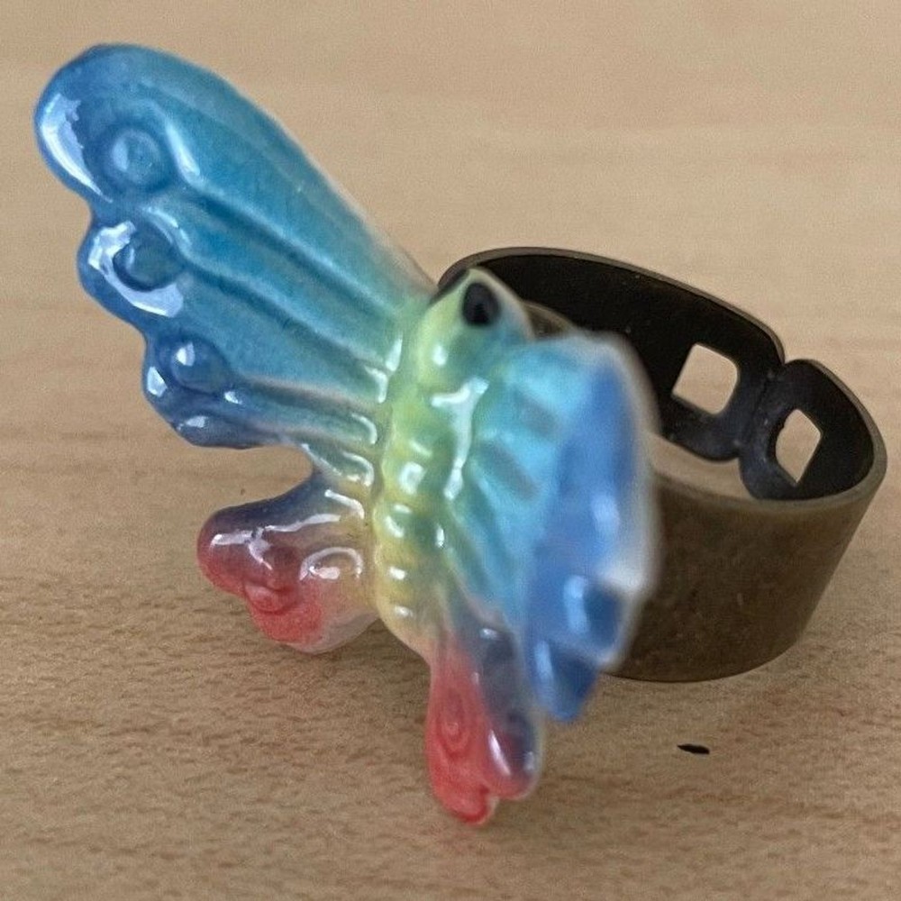 Butterfly Ring - adjustable ceramic oversized maximalist cottage fairy boho y2k