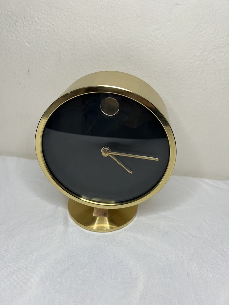 Mid-Century Modern Brass Table Or Desk Clock By Howard Miller