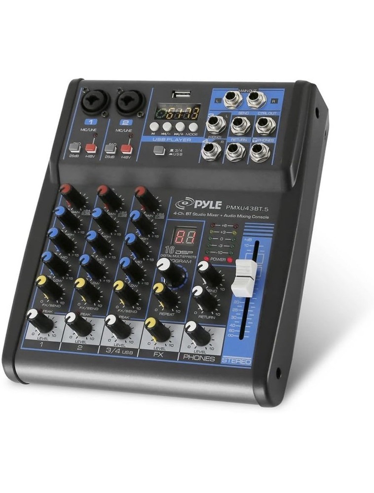 Pyle PMXU43BT.5 4-Channel Bluetooth Studio Mixer DJ Controller Console System