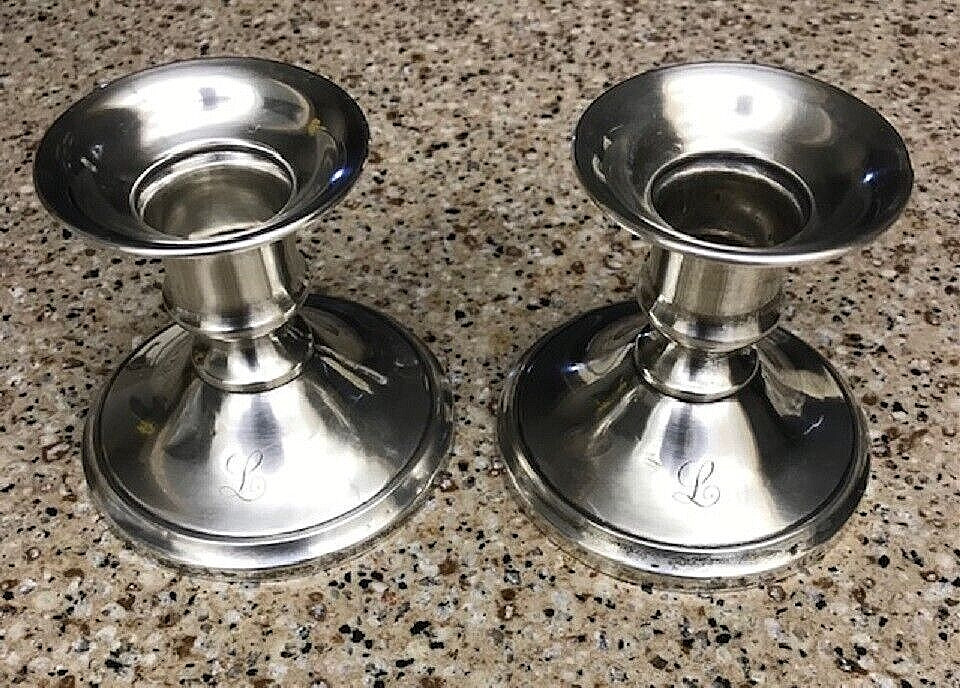 Pair Clarence A. Vanderbilt Sterling Candlesticks Monogram “L” BELOW SCRAP