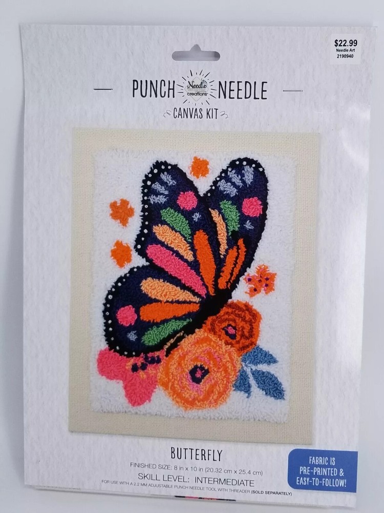 Butterfly Art Canvas Needle Punch Guide with Thread (8"x10")