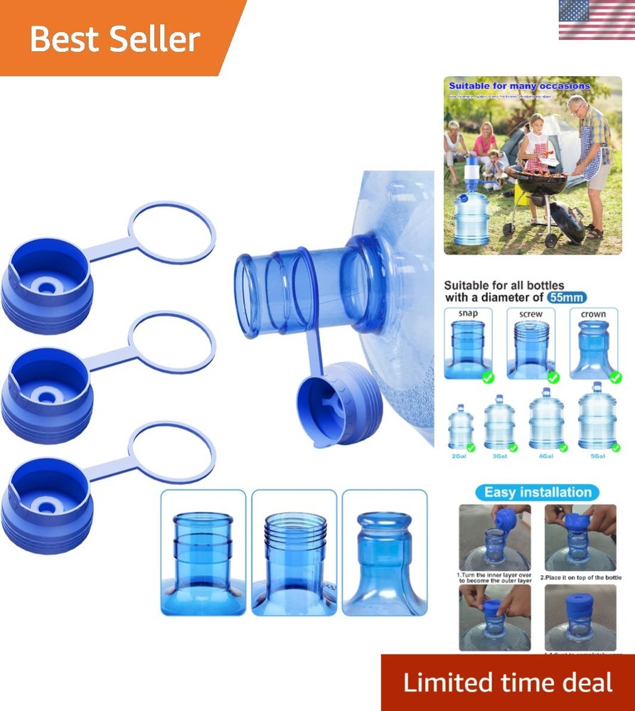 3PCS Reusable Silicone Water Jug Caps - Non-Spill, Leak-Free for 5 Gallons