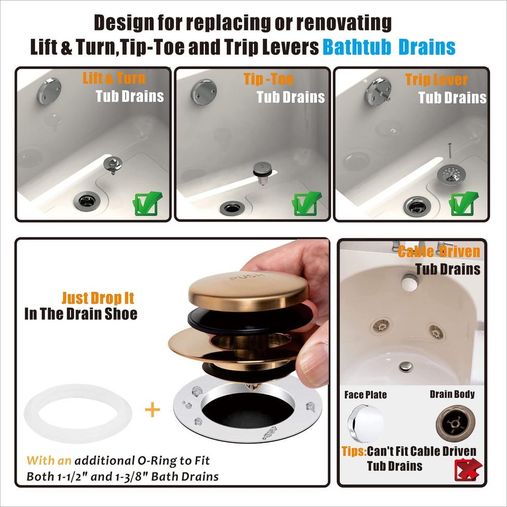 Champagne Bronze Universal Tub Drain Tip Toe Conversion