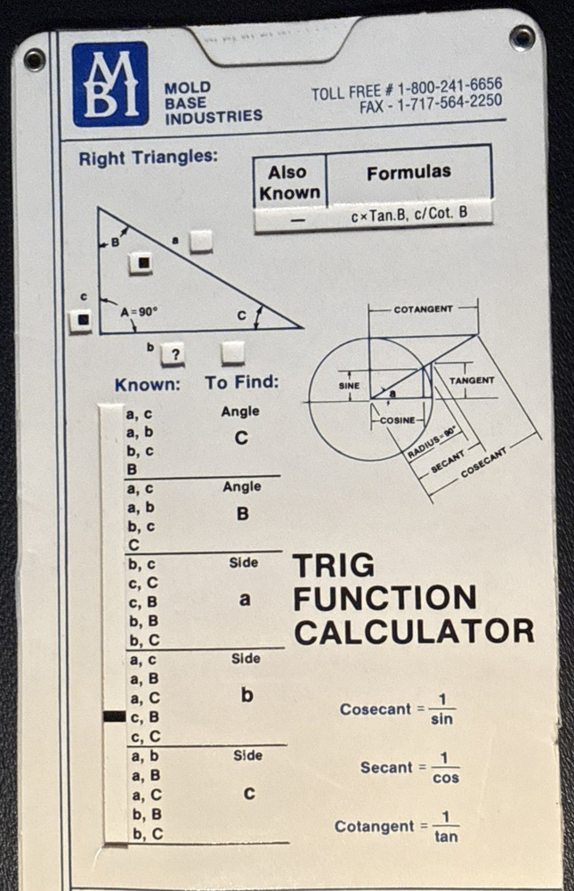 Mold Shrinkage & Trig function & Draft angle Slide Rule Calculator