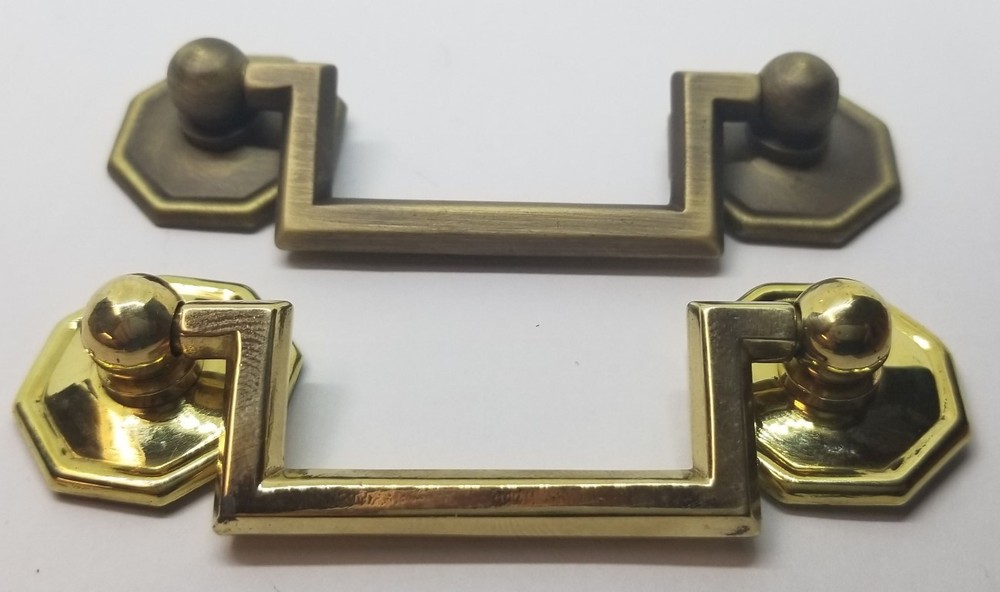 SMALL BRIGHT BRASS 2.5" Centers Colonial Revival Drawer Pull Square Handle knob