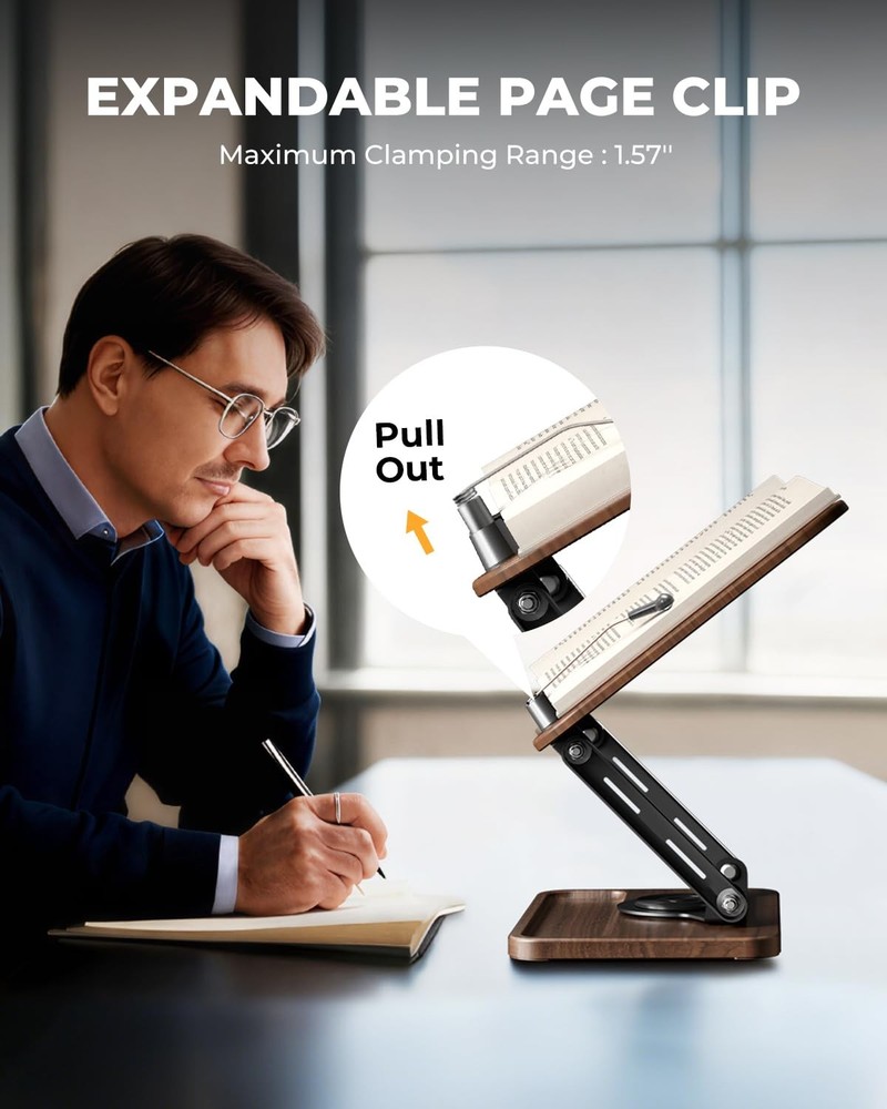 Adjustable Book Stand 360 Rotation Height Extendable Page Clips Storage