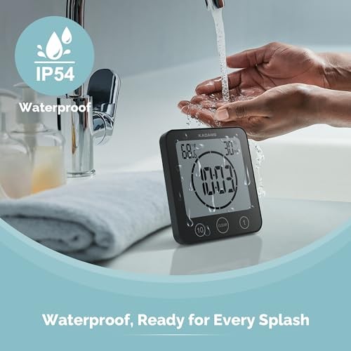 Shower Clock Waterproof Bathroom Timer – Digital Wall Clock with Black