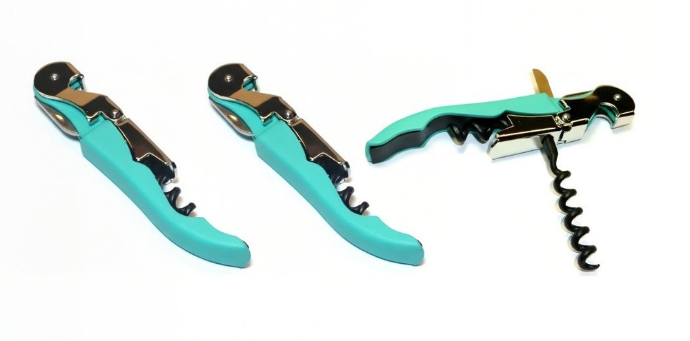 3 Pack Sky Blue Waiters Corkscrew Wine Key Double Hinge Soft Touch Opener