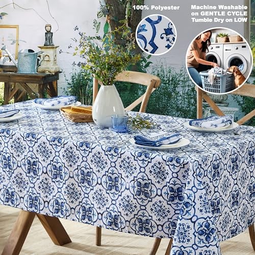 60 x 84 Inch Rectangle Fabric Tablecloth, Blue Amani 84" x 60" (Rectangular)