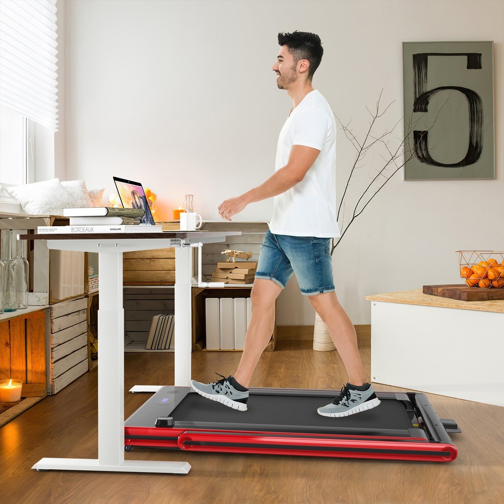 2-in-1 Folding Treadmill 2.25HP Jogging Machine Dual LED Display Red