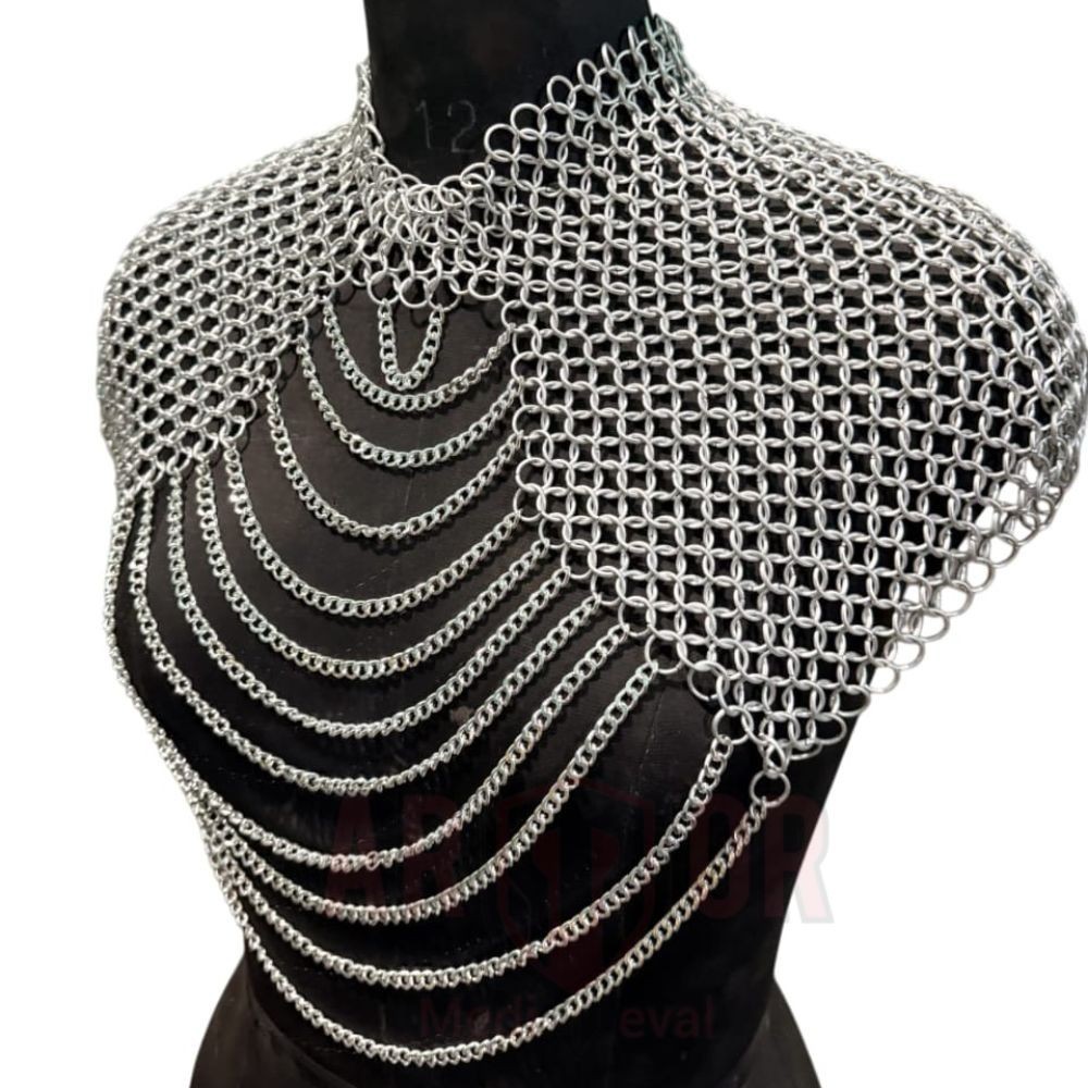 Medieval Chainmail Collar Shoulder Armor Adjustable SS Chainmail Chain Layered