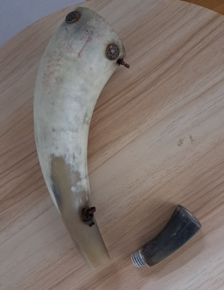 Vintage Black Gun Powder Holder Horn Flask Muzzle Loader