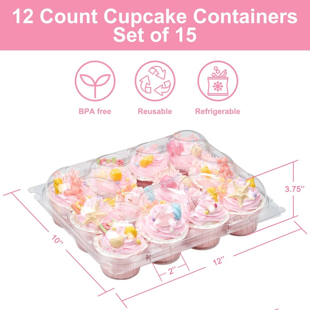 (12 Pack x 12 Sets) Cupcake Containers,Sturdy Strong Cupcake Boxes for 12 Cup...