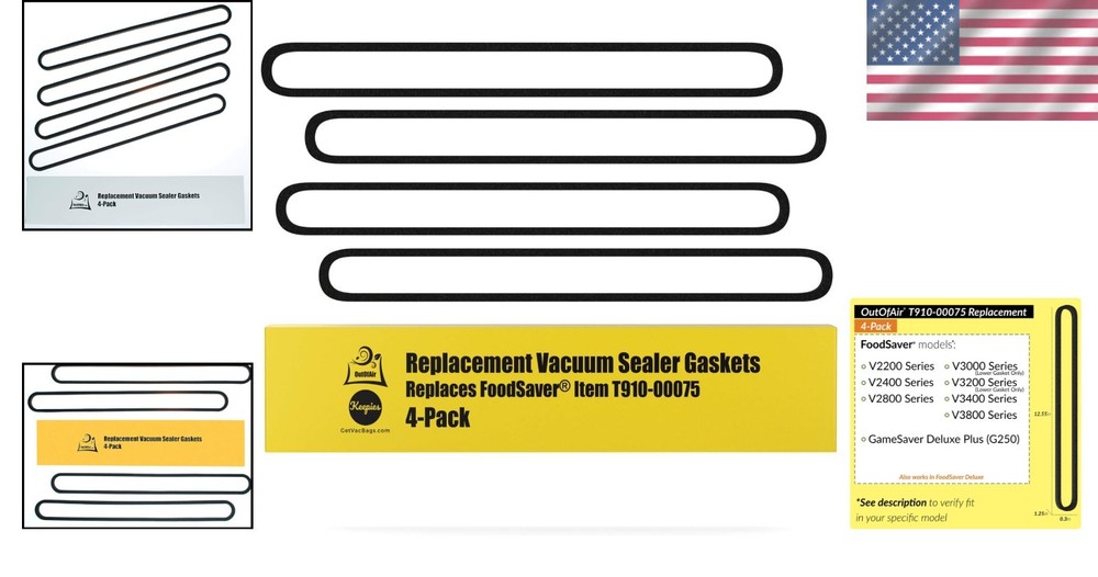 Upper & Lower Gasket Replacement for FoodSaver Models - 4 Durable Foam Gaskets