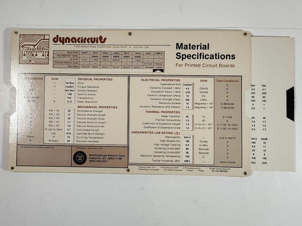 Dynacircuits Material Specifications for Printed Circuit Boards PCB Vintage ref