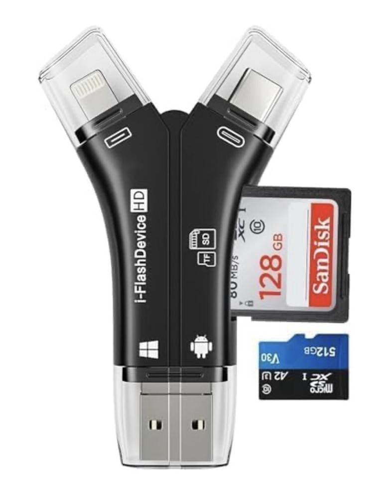 Flash Drive 4 In 1 USB Micro SD TF Memory Card Reader Adapter iPhone Android PC