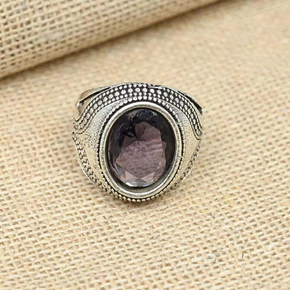 Statement Amethyst Gemstone Ring 925 Sterling Silver Men's Ring All Size D62