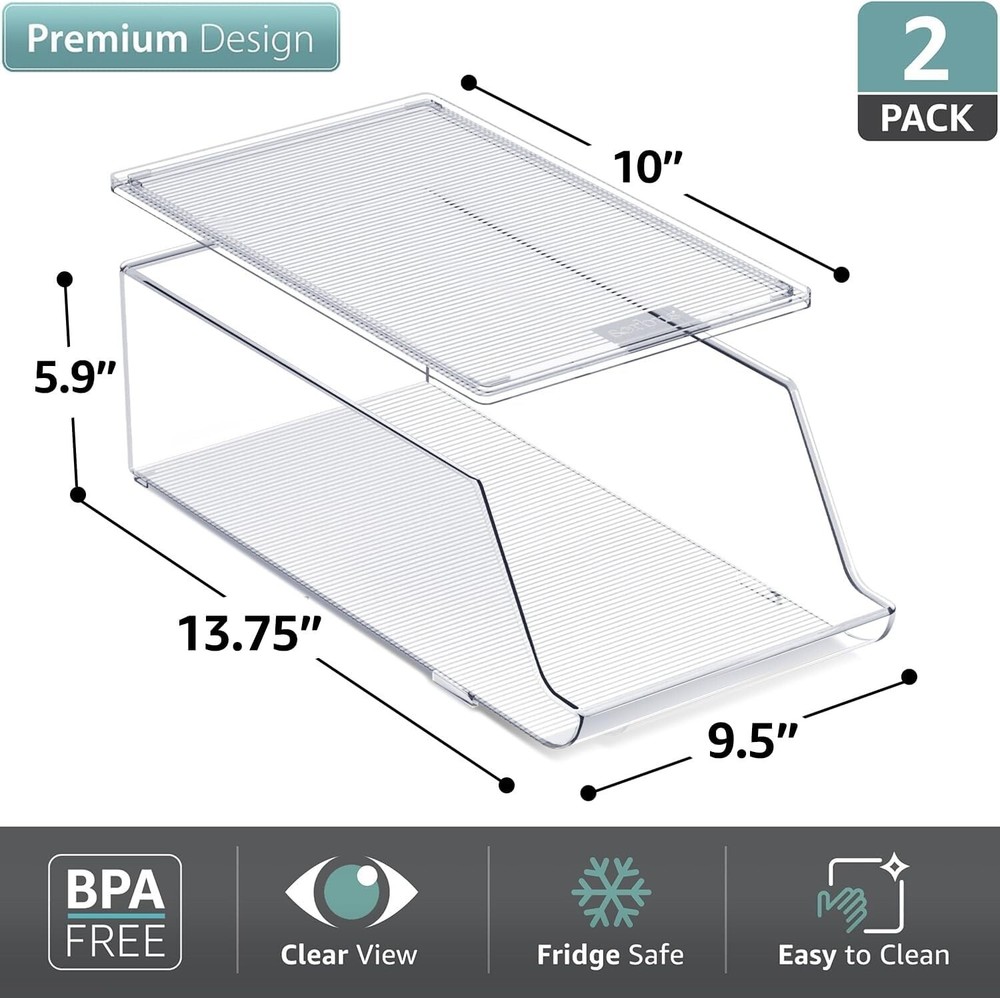 Clear Plastic Drink Organizer for Fridge - Versatile Storage Solution Set of 2