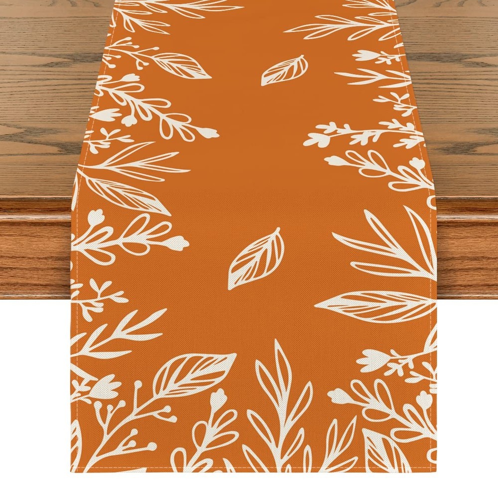 Fall Decorations Floral Orange Table Runner Autumn Kitchen Dining Gift 13"x72"