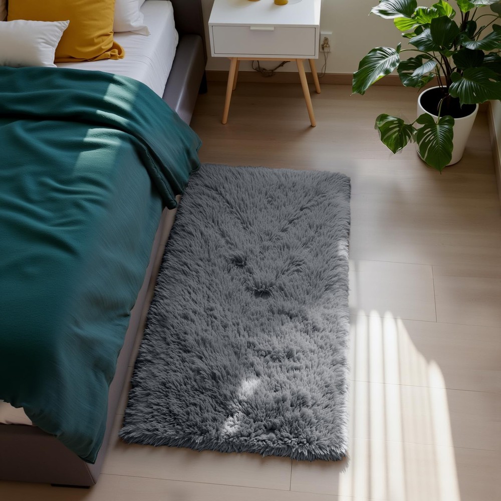 Fluffy Rug Shaggy Area Rug, Grey 2x4 Rugs 2' x 4' (Rectangular),