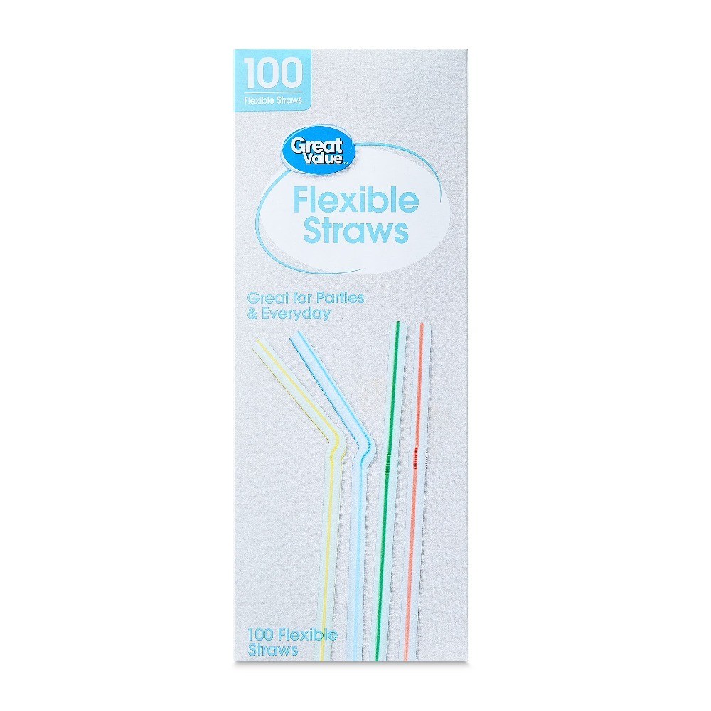 (4 pack) Plastic Disposable Flexible Straws, Multi-Color, 100 Count