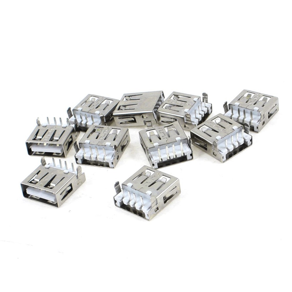10Pcs Single USB 2.0 Type A Right Angle 4-Pin DIP Female Jack Socket