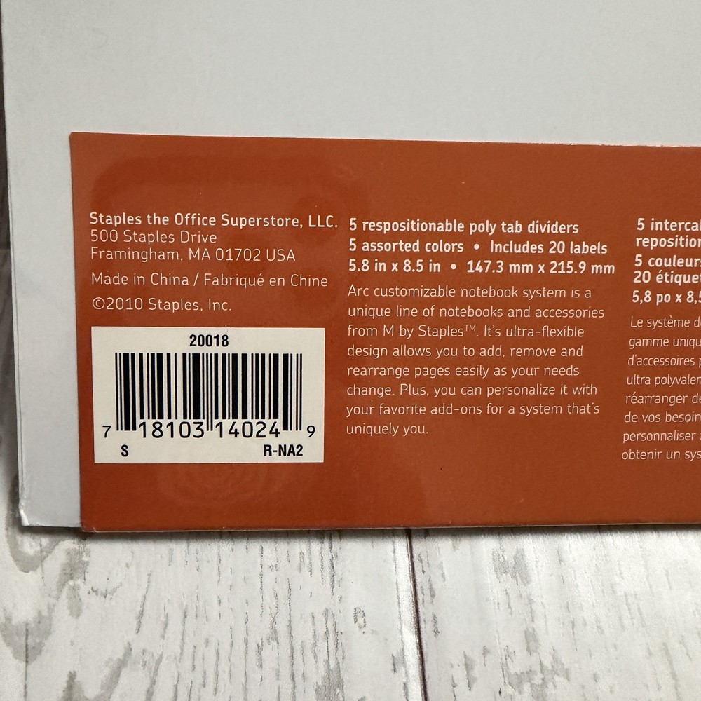 Staples ARC Customizable Notebook System Pack 5 Colorful Poly Tab Dividers New