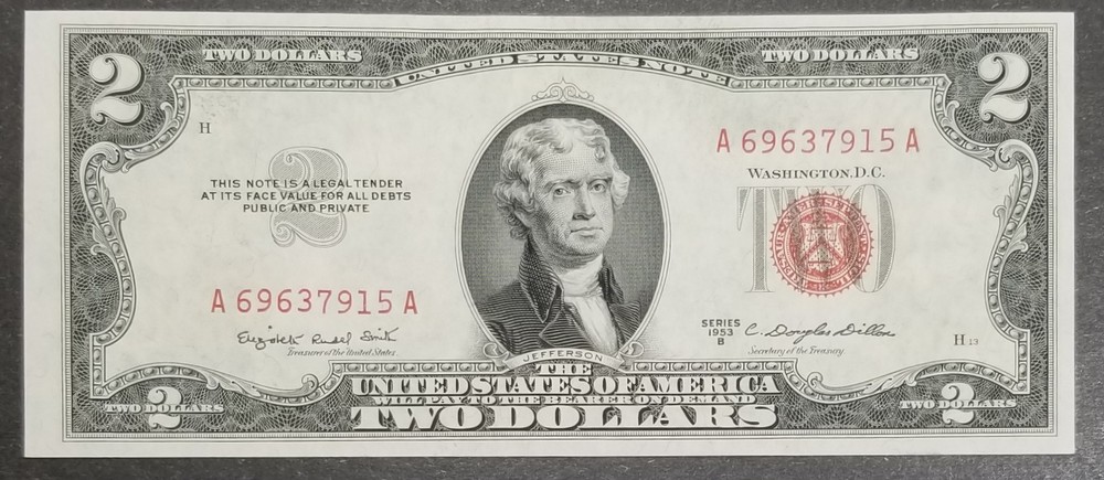 1953 B $2 GEM UNCIRCULATED US RED SEAL NOTE