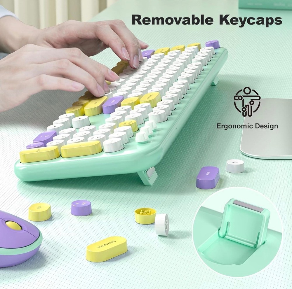 Wireless Keyboard and Mouse Combo, Cute Keyboard Full Size and Wireless Mouse.