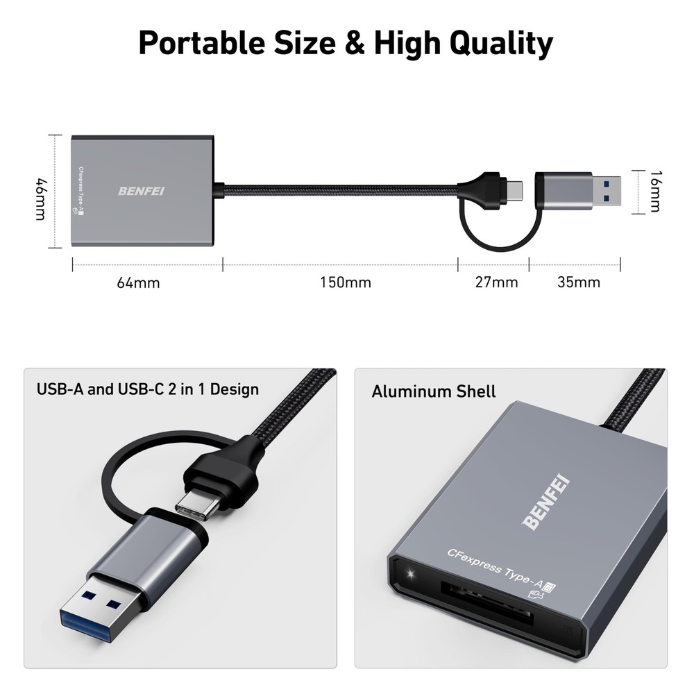 BENFEI CFexpress Type A Card Reader with USB 3.2 (Gen Typ A, Grey