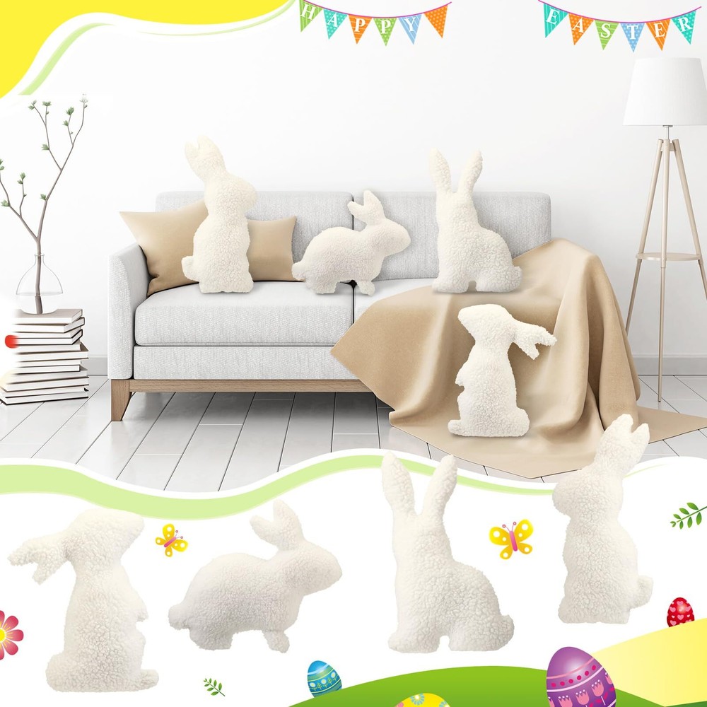 4 Pcs Easter Pillows Decorative Rabbit Shaped Throw Pillow Wool White Bunny P...