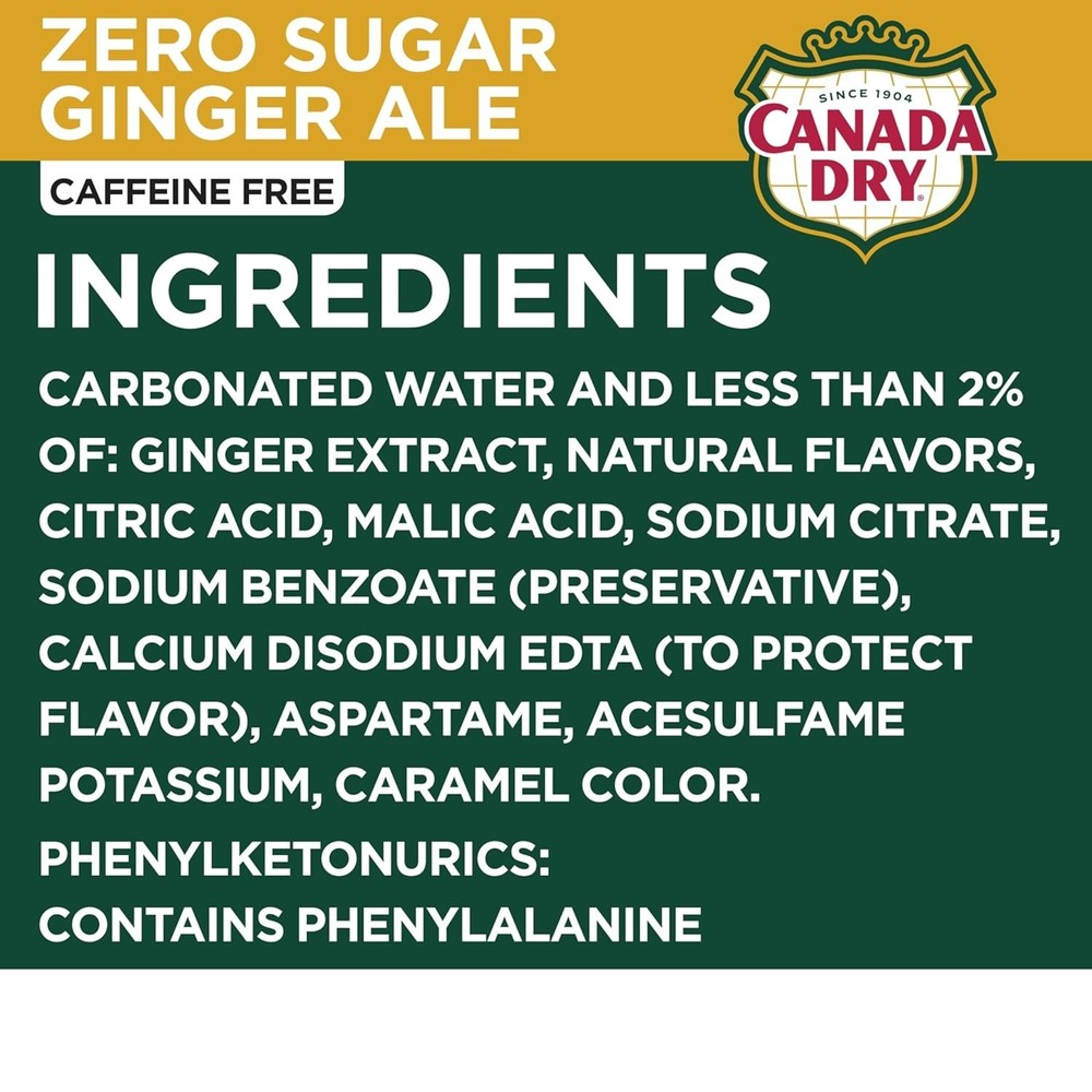 Zero Sugar Ginger Ale Soda, 12 fl oz cans, 12 pack