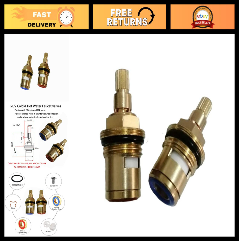 Ceramic Disc Faucet Valve Replacement G1/2" - 2 Pack for Kitchen & Bathroom