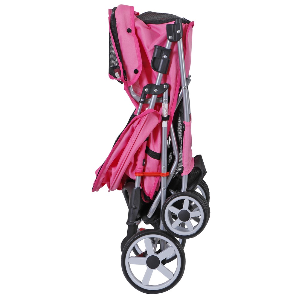 4 Wheel Pet Stroller Foldable Dog Stroller Cat Stroller with Storage Basket Pink