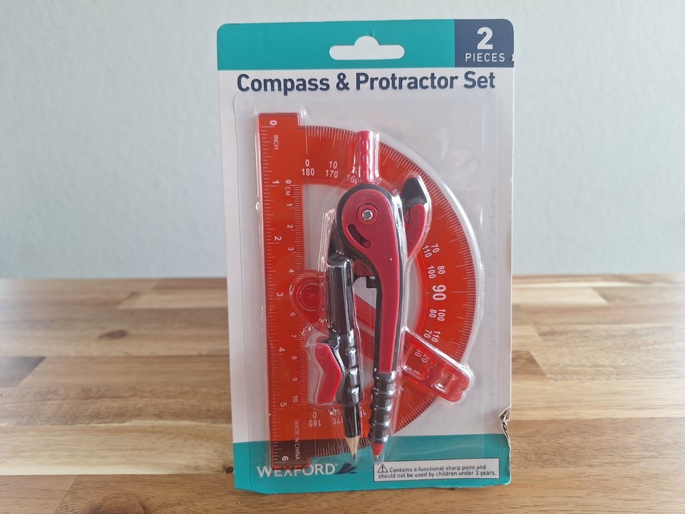 Compass and Protractor Set, Compass Geometry Tool, Protractor