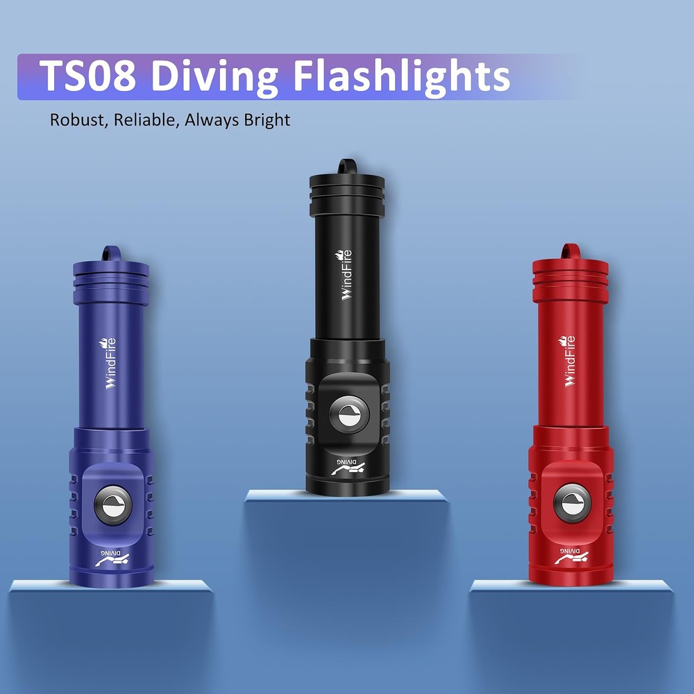 WINDFIRE Dive Light Scuba Diving Flashlight, Super Black-TS08, Black-TS08